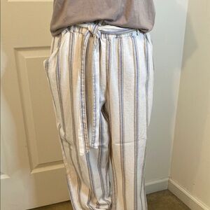 Morgan Taylor Cotton & Linen Striped Straight Leg Crops Pants size XL